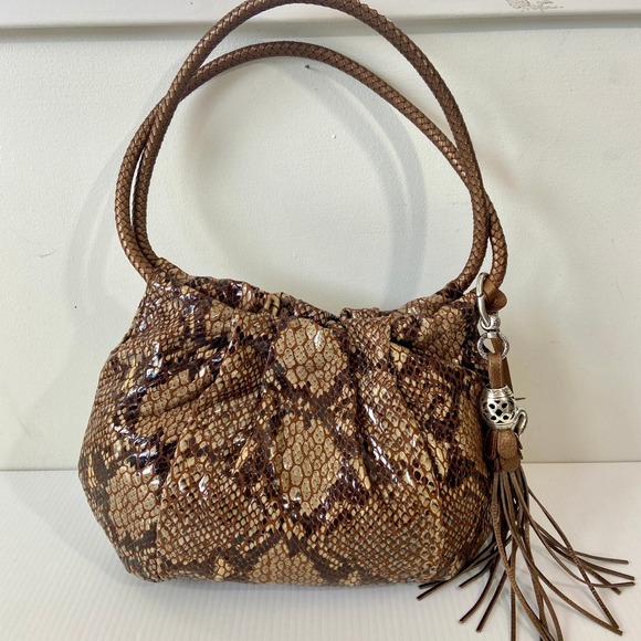 Brighton Handbags - Brighton Nolita Brown Tan Reptile Snake Hobo Shoulder Bag‎